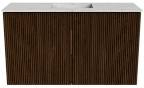 Mondiaz Joya DLux 70cm toiletmeubel walnut met wastafel faye midden zonder kraangat opalo