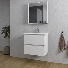 Adema Chaci Badkamermeubelset - 60x46x57cm - 1 keramische wasbak wit - 1 kraangat - 2 lades - Spiegelkast - mat wit SW1212815/SW1212762/SW812070/SW804530