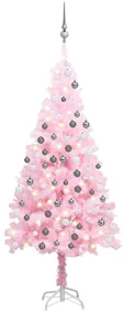 vidaXL Kunstkerstboom met LED's en kerstballen 180 cm PVC roze