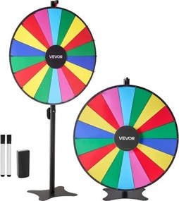 VEVOR Wheel of Fortune (914 mm) 18-slots Wheel of Fortune met standaard, in hoogte verstelbaar, loterijspellen winnende roulette met schoolbordwisser en 2 stiften, 6 kleuren, ideaal voor feestcafés, beurzen
