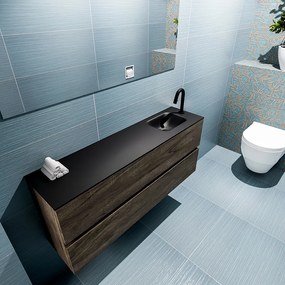 Mondiaz Ada 120cm toiletmeubel dark brown met wastafel urban rechts 1 kraangat