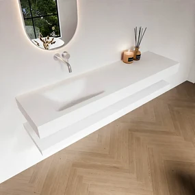 Zaro Alan badmeubel 170cm met planchet talc en vrijhangende wastafel cloud links zonder kraangat talc