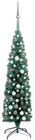 vidaXL Kunstkerstboom met LED's en kerstballen smal 120 cm groen