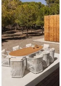 Taneli Ovale Tafelset, 260x110 Cm, Gemaakt Van Aluminium En Teakhout, En 8 Sophie Tuinstoelen, Gemaakt Van Aluminium En Gevlocht Gardenia Wit - Sklum