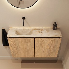 Mondiaz Ture DLux toiletmeubel 80cm washed oak met wastafel frappe links zonder kraangat