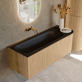 Mondiaz Kurve 125cm badmeubel ronding rechts oak met 1 lade en deur en wastafel big medium links zonder kraangat urban
