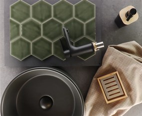 Hoogglans Handvorm Wandtegel 10.8x12.4 Cm Hexagon Princeton Topaz Groen RBT61