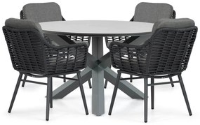 Tuinset Ronde Tuintafel 4 personen 130 cm Aluminium/wicker Grijs Coco Antoni/Orino