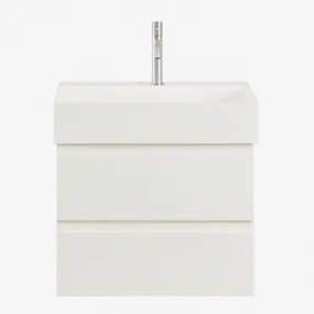 Ona Zwevend Badkamermeubelset Van Hout En Essenfineer Met Geïntegreerde Wastafel Wit & Spiegelloze & Geborsteld Grijs ↑20 Cm Met Aftapkraan Zonder Ove