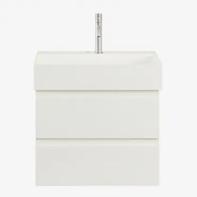 Ona Zwevend Badkamermeubelset Van Hout En Essenfineer Met Geïntegreerde Wastafel Wit & Spiegelloze & Geborsteld Grijs ↑20 Cm - Sklum