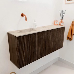 Mondiaz Joya DLux 100cm toiletmeubel ronding rechts walnut met wastafel faye links zonder kraangat frappe