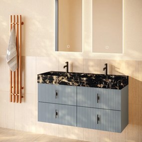 Muebles Murcia badmeubel ribbelfront 120cm baby blauw met Portoro Gold wastafel met kraangaten