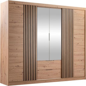 Kledingkast Honolulu 247, Zwart, Artisan eiken, 213x250x60cm, 217 kg, Kledingkast deuren: Schuivend, Met scharnieren