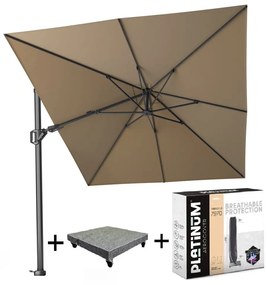 Challenger T2 zweefparasol 350x260 cm taupe met  parasolvoet 90kg en hoes