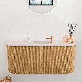 Mondiaz Joya DLux 95cm toiletmeubel ronding links/rechts oak met wastafel faye midden 1 kraangat meli