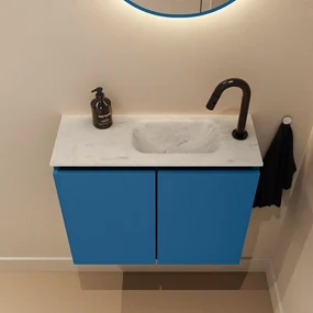 Mondiaz Ture DLux toiletmeubel 60cm jeans met wastafel opalo rechts met kraangat