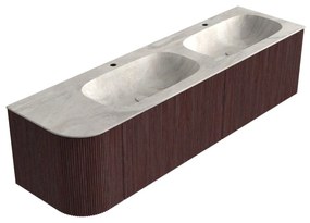 Mondiaz Kurve-dlux 165cm badmeubel ronding links ruby met 2 lades en 1 deur en wastafel stor small dubbel/rechts 2 kraangaten ostra