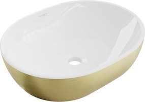 Mexen Viki opbouwwasbak 48 x 35 cm, wit/goud patroon lijnen - 21054817