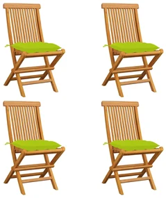 vidaXL Tuinstoelen 4 st met heldergroene kussens massief teakhout