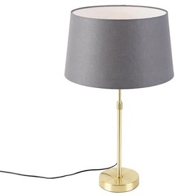 Stoffen Tafellamp goud/messing met linnen kap grijs 35 cm - Parte Landelijk / Rustiek E27 cilinder / rond rond Binnenverlichting Lamp