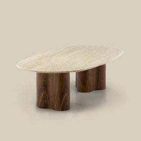Salontafel Walnoot Met Travertin - 130 X 70cm.