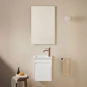 Badkamermeubelset In Hout Met Geïntegreerde Wastafel Narek Wit & Rectangular Led And Antifog 55x90 Cm Kirvex & Rosé Goud ↑20 - Sklum