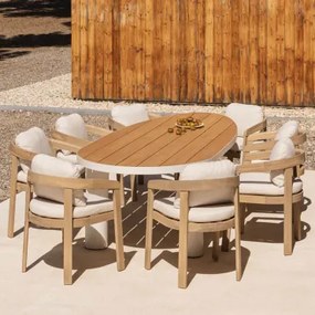 Taneli Ovale Tafelset, 260x110 Cm, Gemaakt Van Aluminium En Teakhout, En 8 Uleno Acacia Houten Tuinstoelen. Teakhout - Sklum