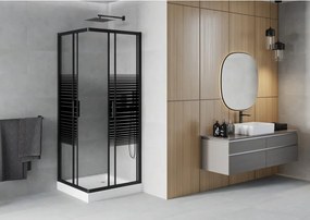 Mexen Rio vierkante douchecabine 80 x 80 cm, zwarte strepen, zwart + douchebak, wit - 860-080-080-70-20-4510