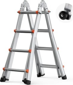 VEVOR Telescopische Ladder met A-frame, 4 m aluminium uitschuifladder, Multifunctionele opvouwbare camperladder, Telescopische ladder voor huiswerk, trappen, binnen- en buitendaken, Draagvermogen 150 kg