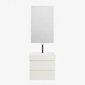 Badkamermeubelset Van Hout En Essenhoutfineer Met Geïntegreerde Wastafel Ona Wit & Rectangular Led And Antifog 55x90 Cm Kirvex & Zwart - Sklum