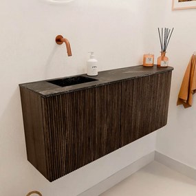 Mondiaz Joya DLux 100cm toiletmeubel ronding rechts walnut met wastafel faye links zonder kraangat lava