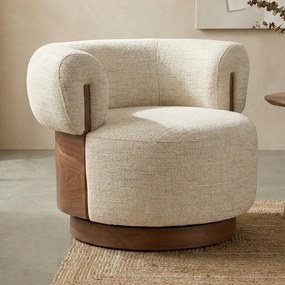 Fauteuil Met Hout Draaibaar Beige