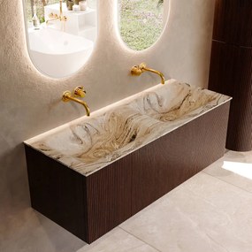 Mondiaz Kurve-dlux 120cm badmeubel ruby met 1 lade en wastafel leaf dubbel zonder kraangat glace