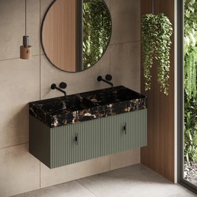 Muebles Zahora badmeubel ribbelfront 120cm legergroen met Portoro Gold wastafel zonder kraangaten