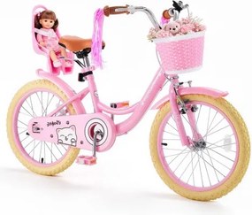 VEVOR Kinderfiets 18 inch racefiets voor 5-8 jaar met standaard, roze, kinderfiets voor meisjes, frame van koolstofstaal, prinsessenstijl, dubbele remmen, verstelbaar zadel, met poppenzitje en mandje