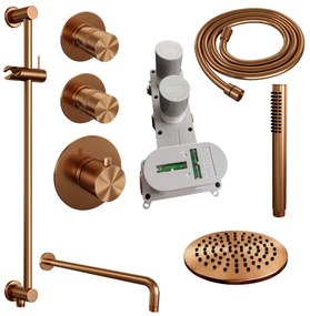 Brauer Copper Edition complete inbouw regendouche met staafhanddouche, gebogen wandarm, glijstang en hoofddouche 20cm set 15 koper geborsteld PVD