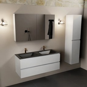 Mondiaz Aivy badmeubel 120cm talc met wastafel solid surface urban dubbel 2 kraangaten en spiegelkast