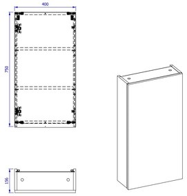 Comad Monako 830 FSC kleine kolomkast 40x16x75cm eiken/grijs