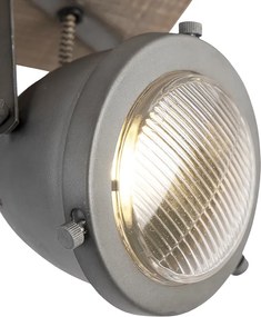 Industriële Spot / Opbouwspot / Plafondspot staal met hout kantelbaar 3-lichts - Emado Industriele / Industrie / Industrial GU10 Binnenverlichting Lamp