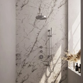 Brauer Stripe inbouw regendouche met 25cm hoofddouche, gebogen muurarm, staafhanddouche en glijstang set 8 RVS geborsteld PVD