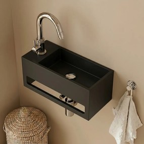 Saniclear Bali mat zwarte solid surface fontein 36x20cm links
