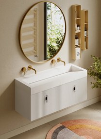 Muebles Calas badmeubel ribbelfront 120cm wit mat met solid surface wastafel zonder kraangaten