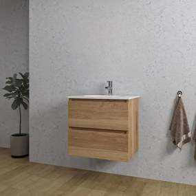 Adema Chaci Badkamermeubelset - 60x46x57cm - 1 ovale keramische wasbak wit - 1 kraangat - 2 lades - eiken SW1212759/SW718716