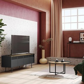 TemaHome Radio Zwart Tv-meubel Met Walnoot Blad - 160x43x60cm.