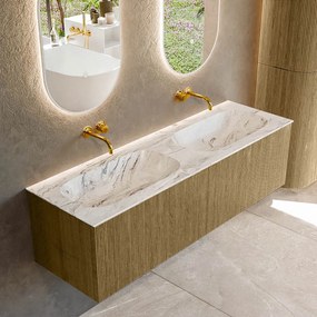 Mondiaz Kurve-dlux 150cm badmeubel dusk met 2 lades en wastafel stor small dubbel zonder kraangat glace