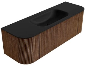 Mondiaz Kurve 140cm badmeubel ronding links/rechts walnut met 1 lade en 2 deuren en wastafel big small midden 1 kraangat urban