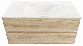 Mondiaz Vica DLux badmeubel 100cm washed oak 2 lades met wastafel ostra midden zonder kraangat