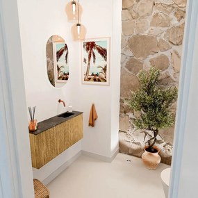 Mondiaz Joya DLux 90cm toiletmeubel oak met wastafel faye rechts zonder kraangat lava
