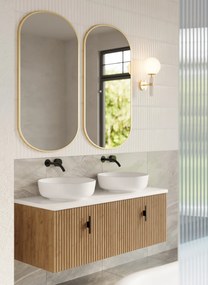 Muebles Ezra badmeubel ribbelfront 120cm warm eiken met wit toppaneel zonder waskom
