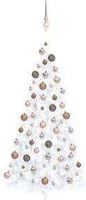 vidaXL Kunstkerstboom half met LED's en kerstballen 210 cm wit